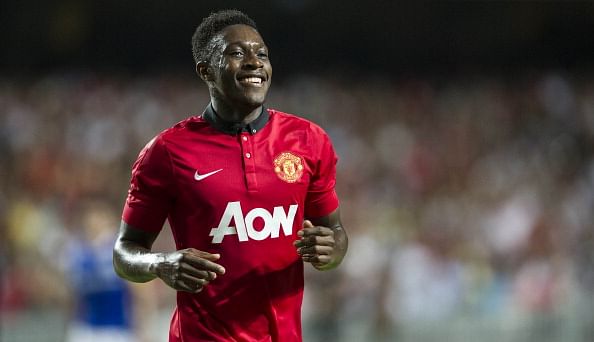 Danny Welbeck of Manchester United celebrates after scoring in the friendly vs. Kitchee at Hong Kong Stadium on July 29, 2013 in So Kon Po, Hong Kong. (Getty Images)